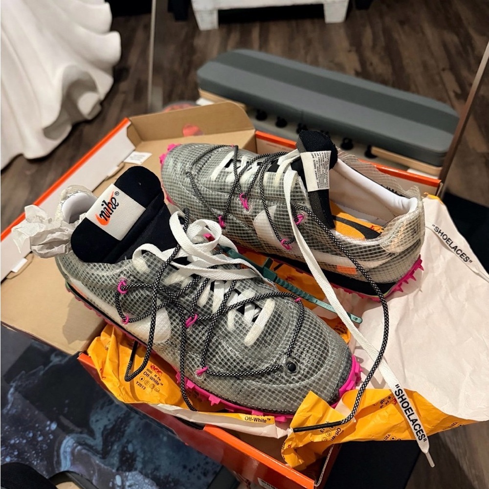 Off-White Waffle Racer Nike Gray and Pink Athletic Shoes